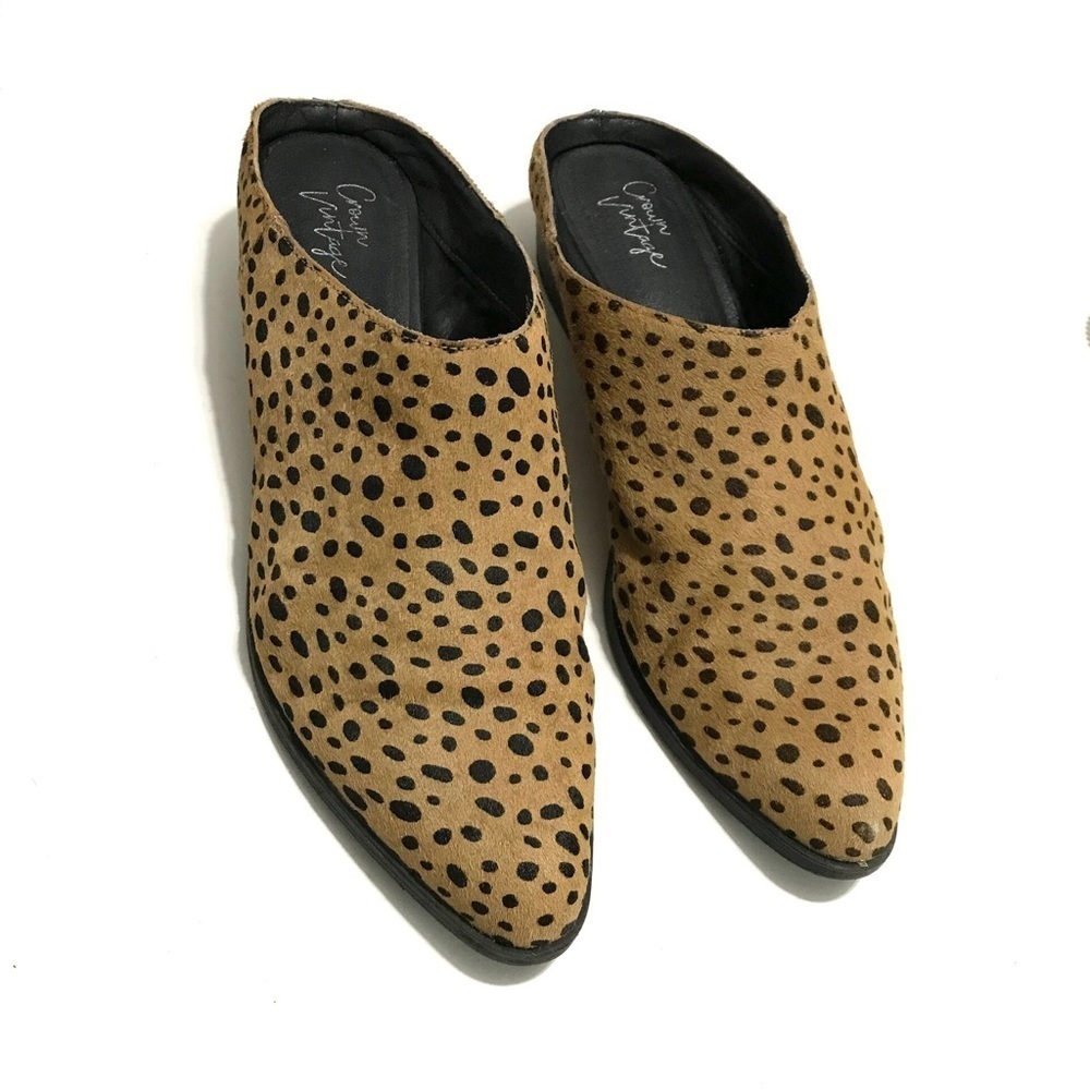 Crown Vintage Leopard Calf Hair Nance Mules Size 9 block heel